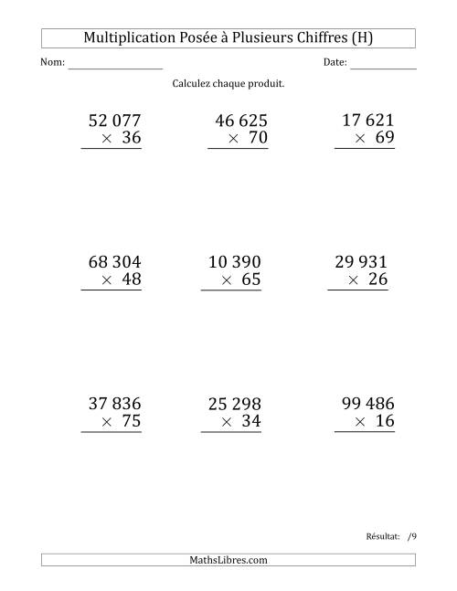 Multiplication d'un Nombre à 5 Chiffres par un Nombre à 2 Chiffres (Gros Caractère) avec une Espace comme Séparateur de Milliers (H)