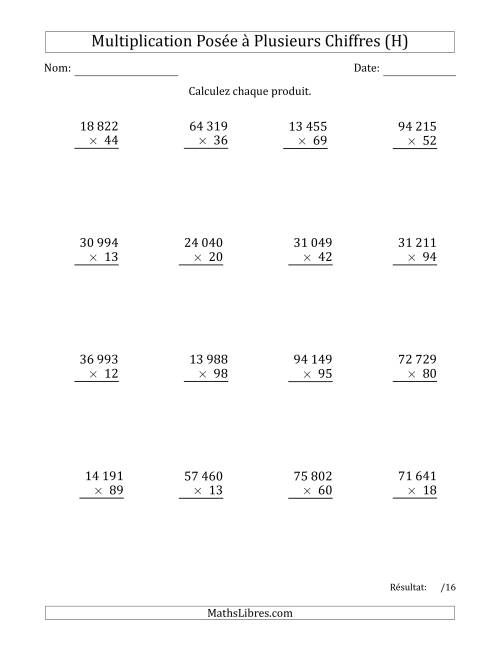 Multiplication d'un Nombre à 5 Chiffres par un Nombre à 2 Chiffres avec une Espace comme Séparateur de Milliers (H)