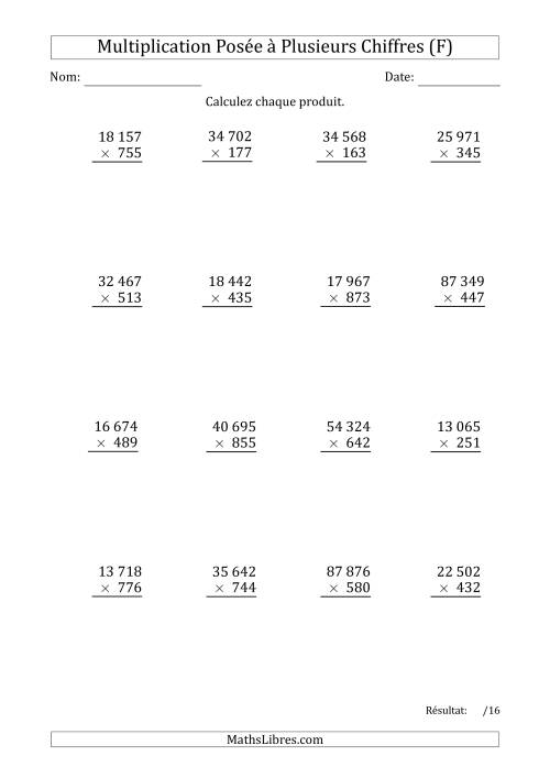 Multiplication d'un Nombre à 5 Chiffres par un Nombre à 3 Chiffres avec une Espace comme Séparateur de Milliers (F)