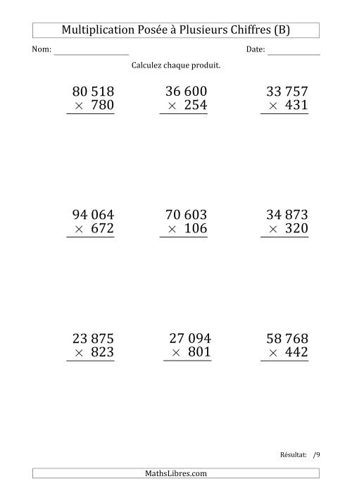 Multiplication d'un Nombre à 5 Chiffres par un Nombre à 3 Chiffres (Gros Caractère) avec une Espace comme Séparateur de Milliers (B)