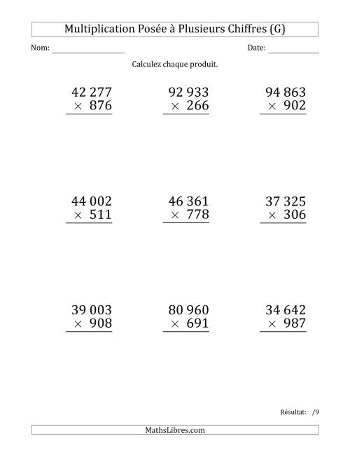 Multiplication d'un Nombre à 5 Chiffres par un Nombre à 3 Chiffres (Gros Caractère) avec une Espace comme Séparateur de Milliers (G)