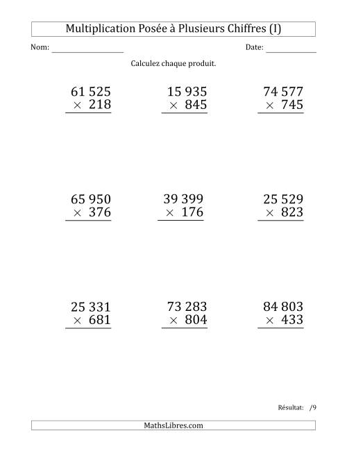 Multiplication d'un Nombre à 5 Chiffres par un Nombre à 3 Chiffres (Gros Caractère) avec une Espace comme Séparateur de Milliers (I)