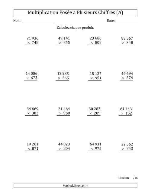 Multiplication d'un Nombre à 5 Chiffres par un Nombre à 3 Chiffres avec une Espace comme Séparateur de Milliers (A)