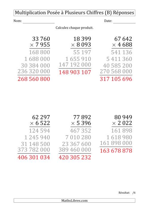 Multiplication d'un Nombre à 5 Chiffres par un Nombre à 4 Chiffres (Gros Caractère) avec une Espace comme Séparateur de Milliers (B) page 2