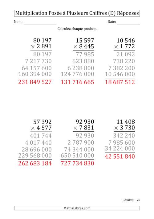 Multiplication d'un Nombre à 5 Chiffres par un Nombre à 4 Chiffres (Gros Caractère) avec une Espace comme Séparateur de Milliers (D) page 2