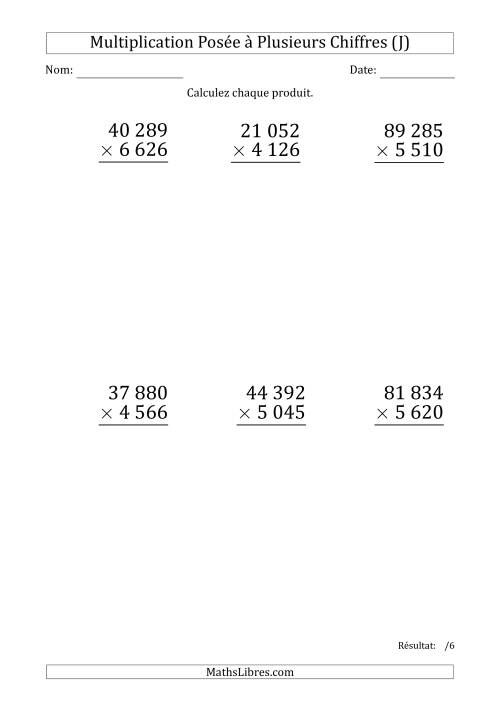 Multiplication d'un Nombre à 5 Chiffres par un Nombre à 4 Chiffres (Gros Caractère) avec une Espace comme Séparateur de Milliers (J)