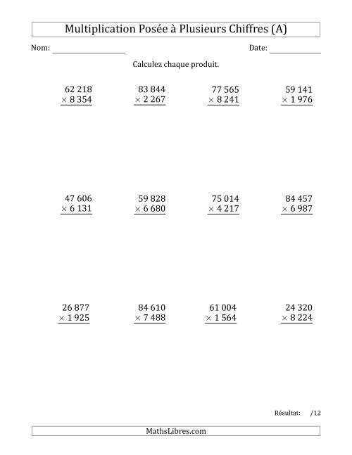 Multiplication d'un Nombre à 5 Chiffres par un Nombre à 4 Chiffres avec une Espace comme Séparateur de Milliers (A)