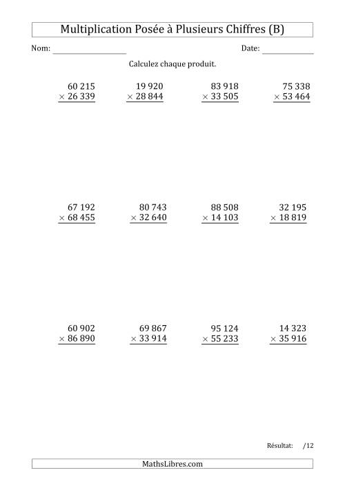 Multiplication d'un Nombre à 5 Chiffres par un Nombre à 5 Chiffres avec une Espace comme Séparateur de Milliers (B)