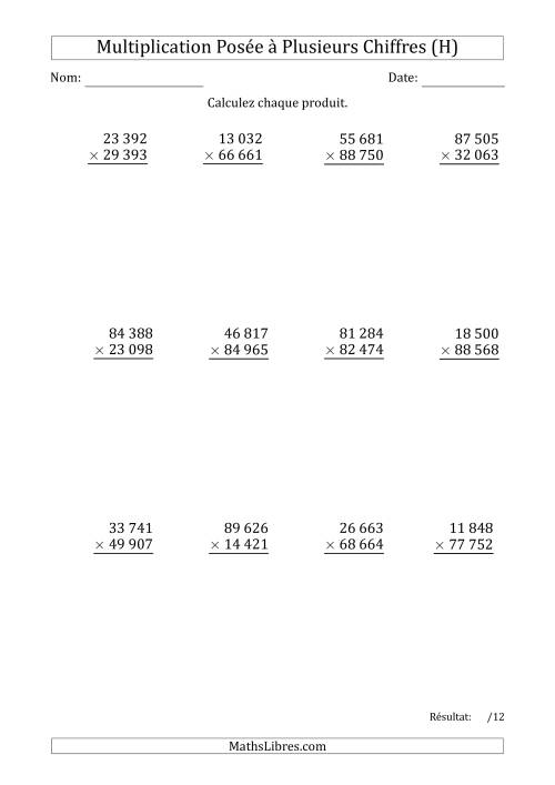 Multiplication d'un Nombre à 5 Chiffres par un Nombre à 5 Chiffres avec une Espace comme Séparateur de Milliers (H)