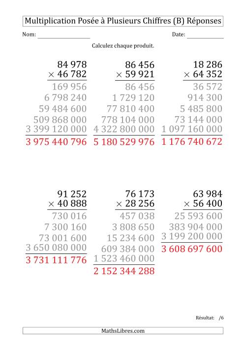 Multiplication d'un Nombre à 5 Chiffres par un Nombre à 5 Chiffres (Gros Caractère) avec une Espace comme Séparateur de Milliers (B) page 2