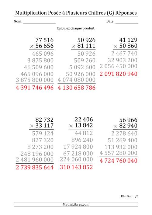 Multiplication d'un Nombre à 5 Chiffres par un Nombre à 5 Chiffres (Gros Caractère) avec une Espace comme Séparateur de Milliers (G) page 2