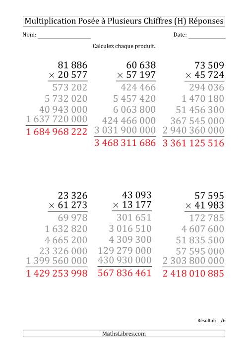 Multiplication d'un Nombre à 5 Chiffres par un Nombre à 5 Chiffres (Gros Caractère) avec une Espace comme Séparateur de Milliers (H) page 2
