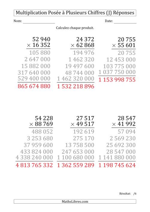 Multiplication d'un Nombre à 5 Chiffres par un Nombre à 5 Chiffres (Gros Caractère) avec une Espace comme Séparateur de Milliers (J) page 2