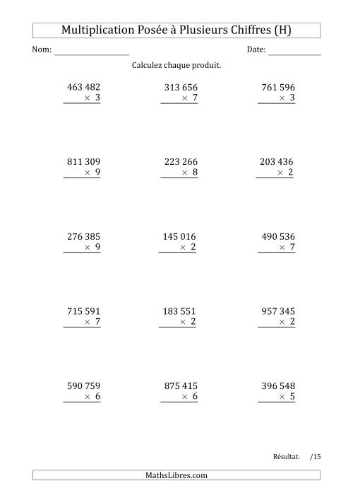 Multiplication d'un Nombre à 6 Chiffres par un Nombre à 1 Chiffre avec une Espace comme Séparateur de Milliers (H)