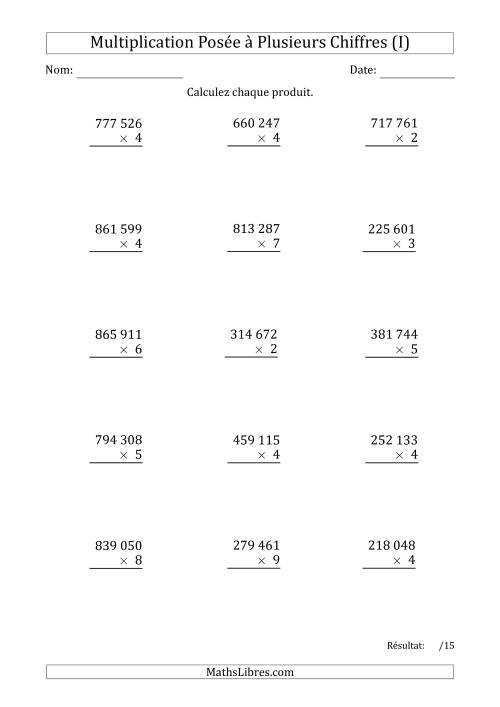 Multiplication d'un Nombre à 6 Chiffres par un Nombre à 1 Chiffre avec une Espace comme Séparateur de Milliers (I)