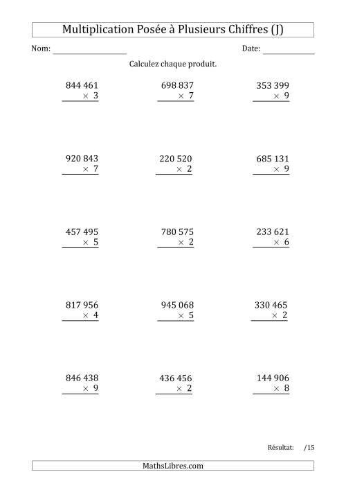 Multiplication d'un Nombre à 6 Chiffres par un Nombre à 1 Chiffre avec une Espace comme Séparateur de Milliers (J)