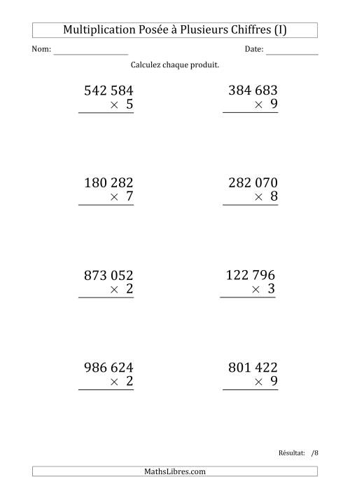 Multiplication d'un Nombre à 6 Chiffres par un Nombre à 1 Chiffre (Gros Caractère) avec une Espace comme Séparateur de Milliers (I)