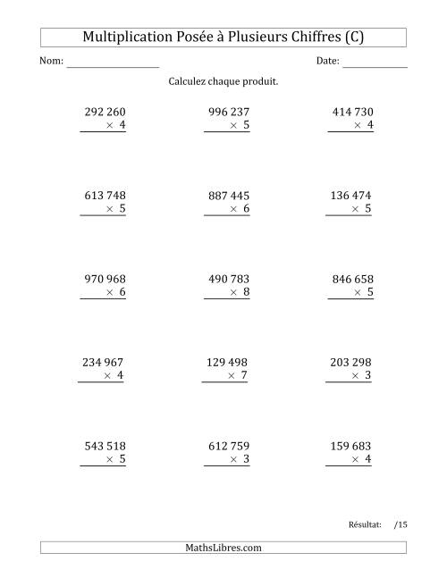 Multiplication d'un Nombre à 6 Chiffres par un Nombre à 1 Chiffre avec une Espace comme Séparateur de Milliers (C)