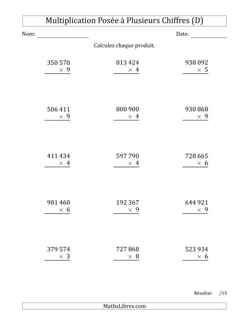 Multiplication d'un Nombre à 6 Chiffres par un Nombre à 1 Chiffre avec une Espace comme Séparateur de Milliers (D)