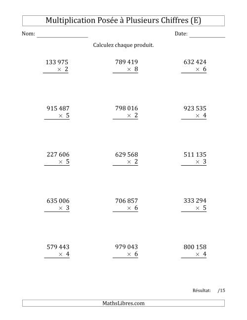 Multiplication d'un Nombre à 6 Chiffres par un Nombre à 1 Chiffre avec une Espace comme Séparateur de Milliers (E)