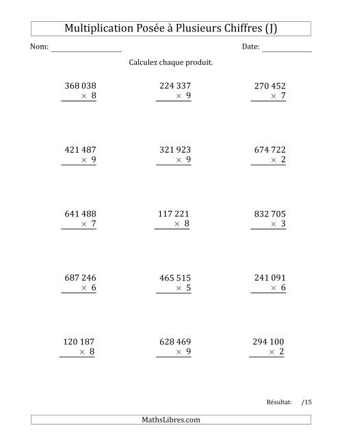 Multiplication d'un Nombre à 6 Chiffres par un Nombre à 1 Chiffre avec une Espace comme Séparateur de Milliers (J)