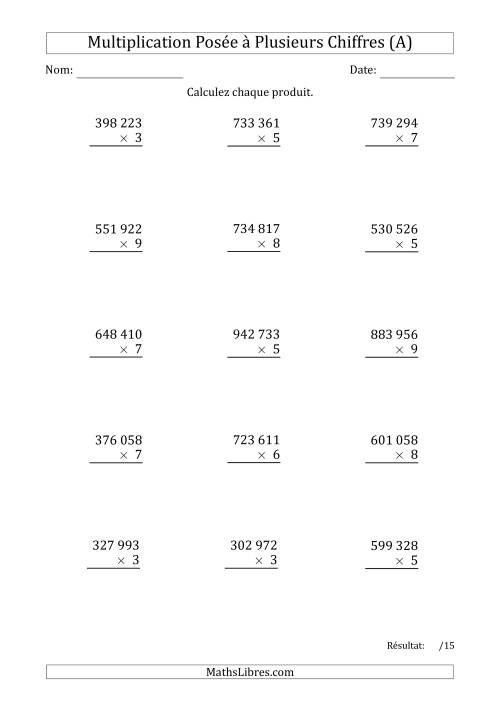 Multiplication d'un Nombre à 6 Chiffres par un Nombre à 1 Chiffre avec une Espace comme Séparateur de Milliers (Tout)