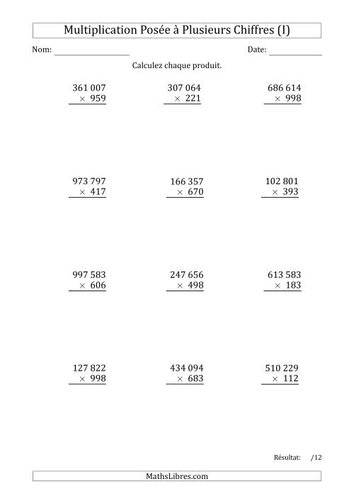 Multiplication d'un Nombre à 6 Chiffres par un Nombre à 3 Chiffres avec une Espace comme Séparateur de Milliers (I)