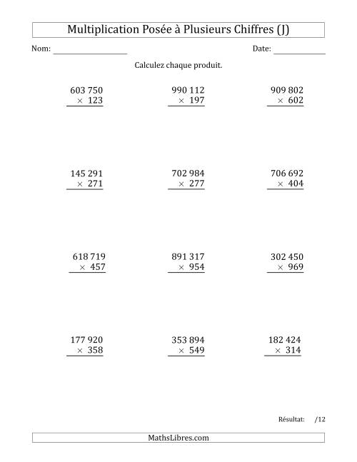 Multiplication d'un Nombre à 6 Chiffres par un Nombre à 3 Chiffres avec une Espace comme Séparateur de Milliers (J)