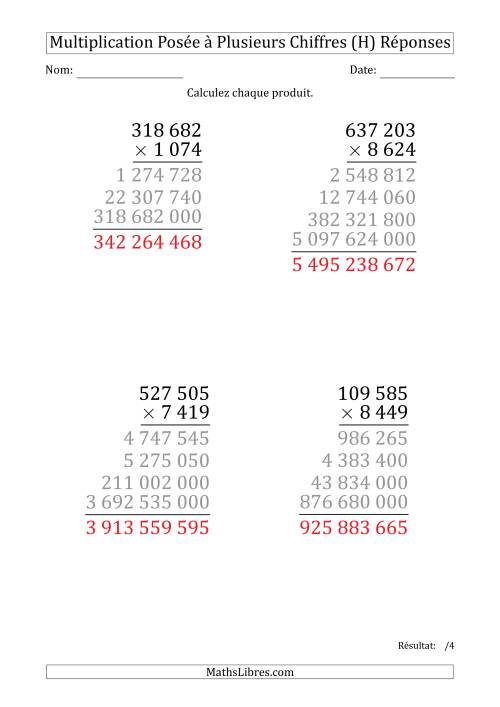 Multiplication d'un Nombre à 6 Chiffres par un Nombre à 4 Chiffres (Gros Caractère) avec une Espace comme Séparateur de Milliers (H) page 2