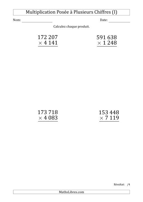 Multiplication d'un Nombre à 6 Chiffres par un Nombre à 4 Chiffres (Gros Caractère) avec une Espace comme Séparateur de Milliers (I)
