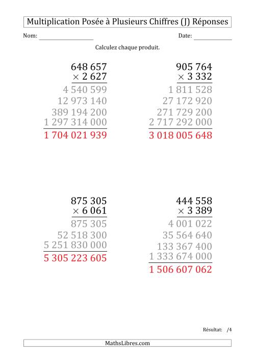 Multiplication d'un Nombre à 6 Chiffres par un Nombre à 4 Chiffres (Gros Caractère) avec une Espace comme Séparateur de Milliers (J) page 2
