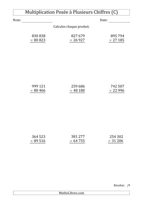 Multiplication d'un Nombre à 6 Chiffres par un Nombre à 5 Chiffres avec une Espace comme Séparateur de Milliers (C)