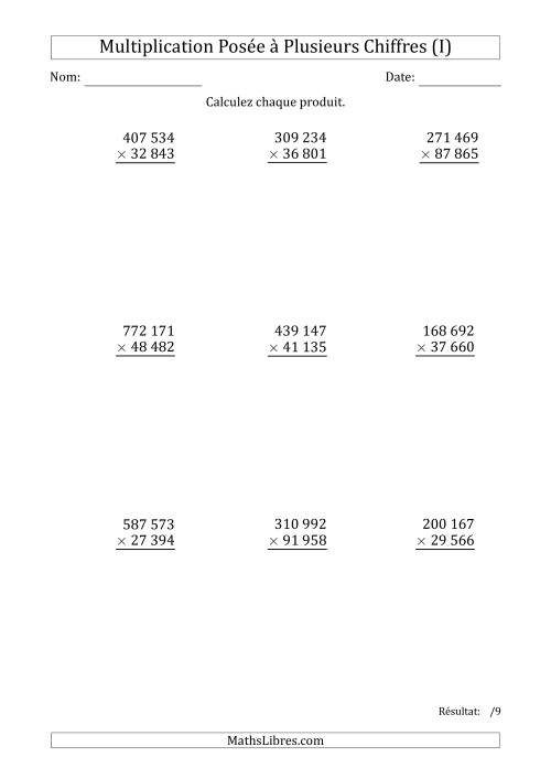 Multiplication d'un Nombre à 6 Chiffres par un Nombre à 5 Chiffres avec une Espace comme Séparateur de Milliers (I)
