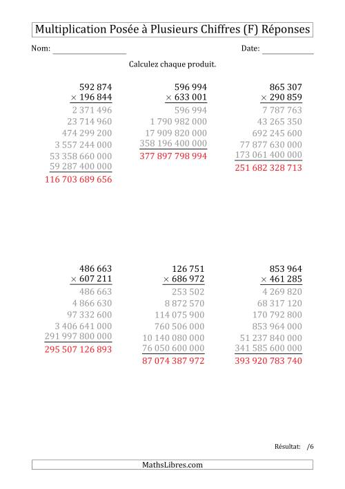 Multiplication d'un Nombre à 6 Chiffres par un Nombre à 6 Chiffres avec une Espace comme Séparateur de Milliers (F) page 2