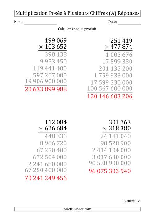 Multiplication d'un Nombre à 6 Chiffres par un Nombre à 6 Chiffres (Gros Caractère) avec une Espace comme Séparateur de Milliers (A) page 2