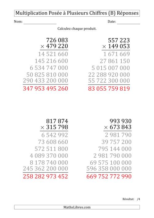 Multiplication d'un Nombre à 6 Chiffres par un Nombre à 6 Chiffres (Gros Caractère) avec une Espace comme Séparateur de Milliers (B) page 2