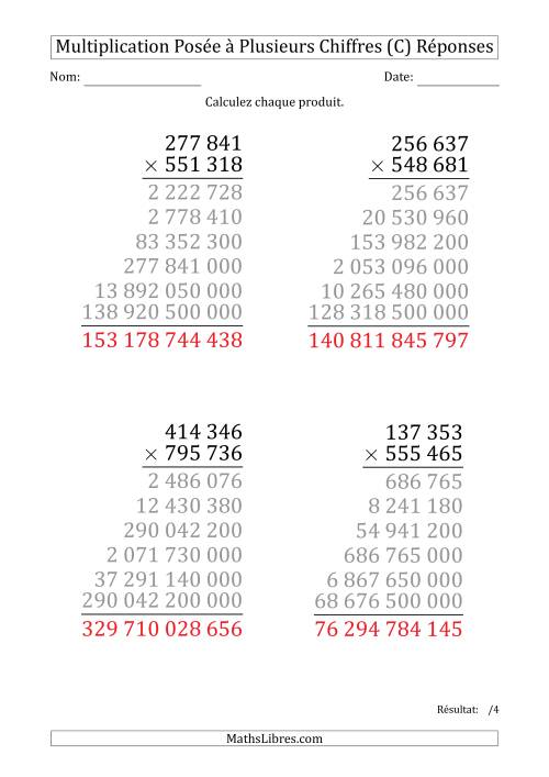 Multiplication d'un Nombre à 6 Chiffres par un Nombre à 6 Chiffres (Gros Caractère) avec une Espace comme Séparateur de Milliers (C) page 2