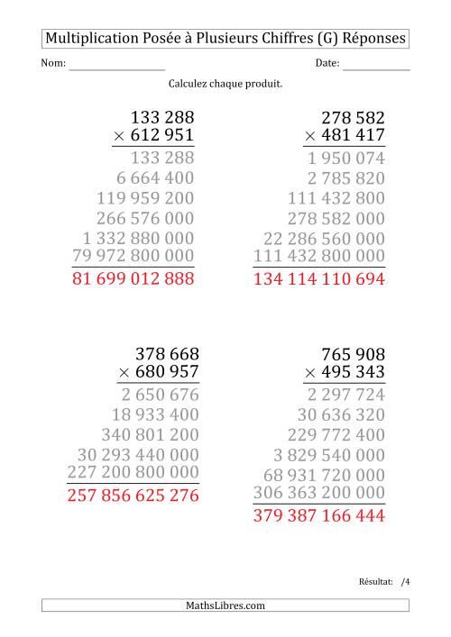 Multiplication d'un Nombre à 6 Chiffres par un Nombre à 6 Chiffres (Gros Caractère) avec une Espace comme Séparateur de Milliers (G) page 2