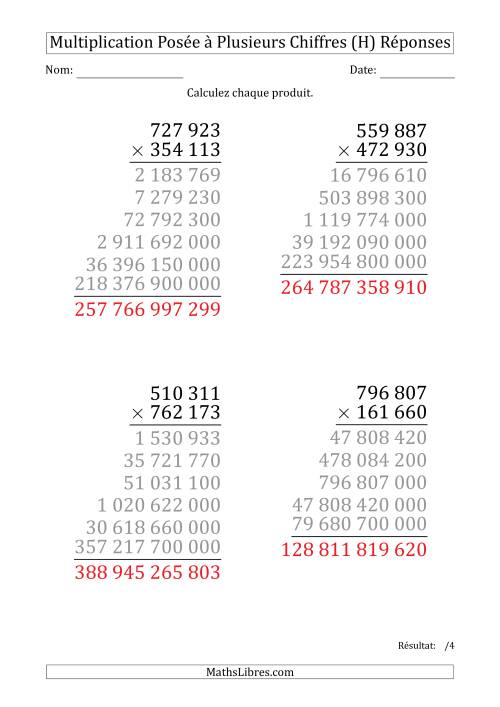 Multiplication d'un Nombre à 6 Chiffres par un Nombre à 6 Chiffres (Gros Caractère) avec une Espace comme Séparateur de Milliers (H) page 2