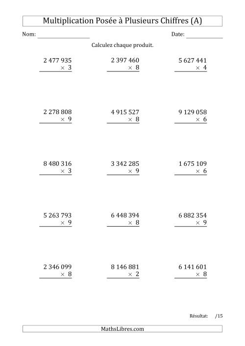 Multiplication d'un Nombre à 7 Chiffres par un Nombre à 1 Chiffre avec une Espace comme Séparateur de Milliers (A)