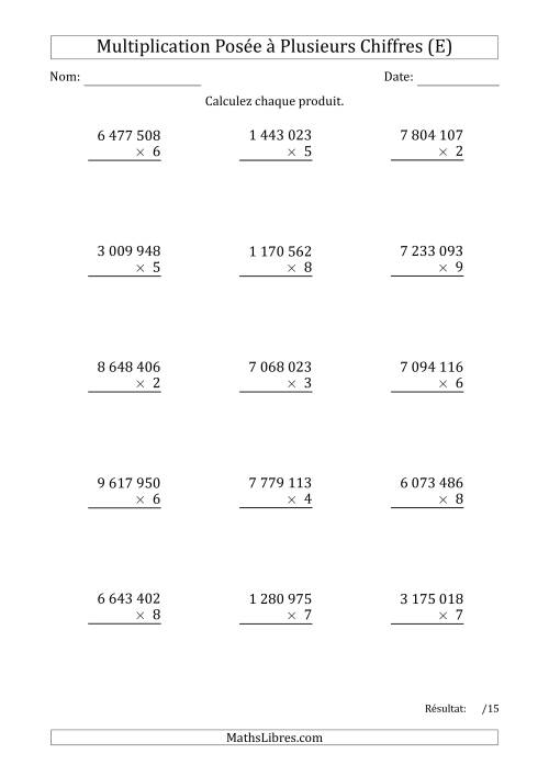 Multiplication d'un Nombre à 7 Chiffres par un Nombre à 1 Chiffre avec une Espace comme Séparateur de Milliers (E)