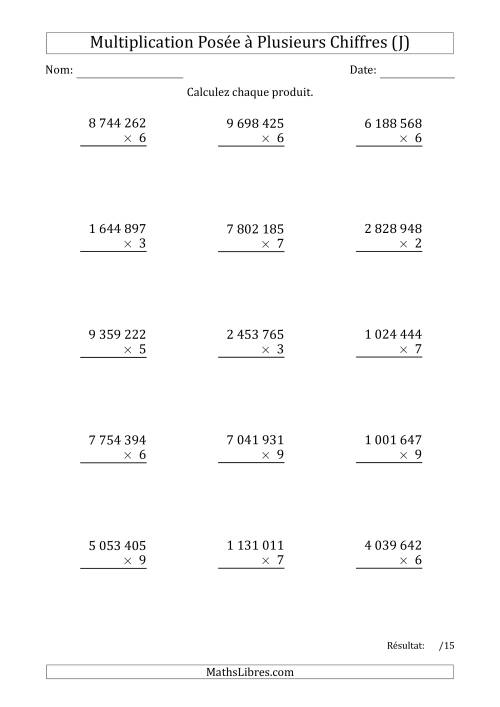 Multiplication d'un Nombre à 7 Chiffres par un Nombre à 1 Chiffre avec une Espace comme Séparateur de Milliers (J)