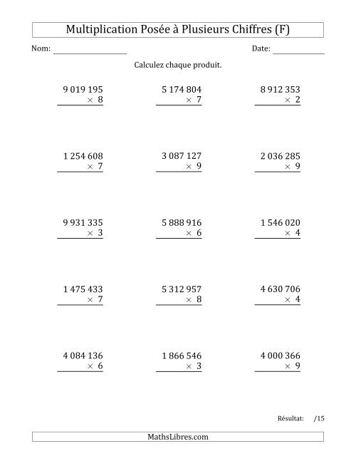 Multiplication d'un Nombre à 7 Chiffres par un Nombre à 1 Chiffre avec une Espace comme Séparateur de Milliers (F)