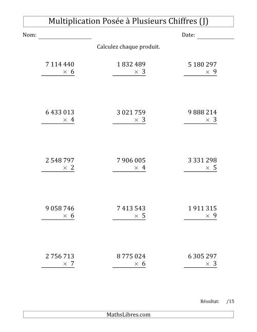 Multiplication d'un Nombre à 7 Chiffres par un Nombre à 1 Chiffre avec une Espace comme Séparateur de Milliers (J)