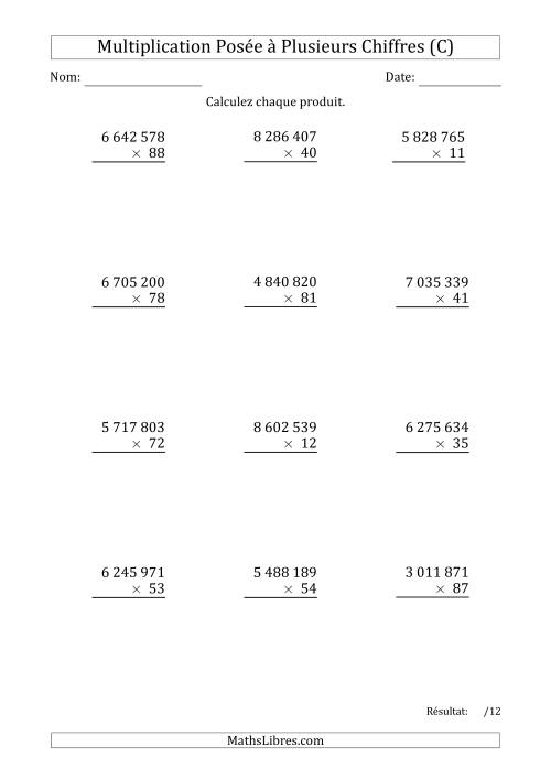 Multiplication d'un Nombre à 7 Chiffres par un Nombre à 2 Chiffres avec une Espace comme Séparateur de Milliers (C)