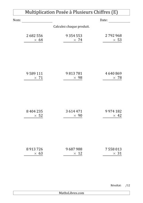 Multiplication d'un Nombre à 7 Chiffres par un Nombre à 2 Chiffres avec une Espace comme Séparateur de Milliers (E)