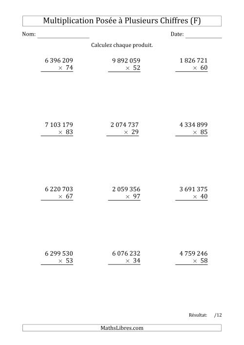 Multiplication d'un Nombre à 7 Chiffres par un Nombre à 2 Chiffres avec une Espace comme Séparateur de Milliers (F)