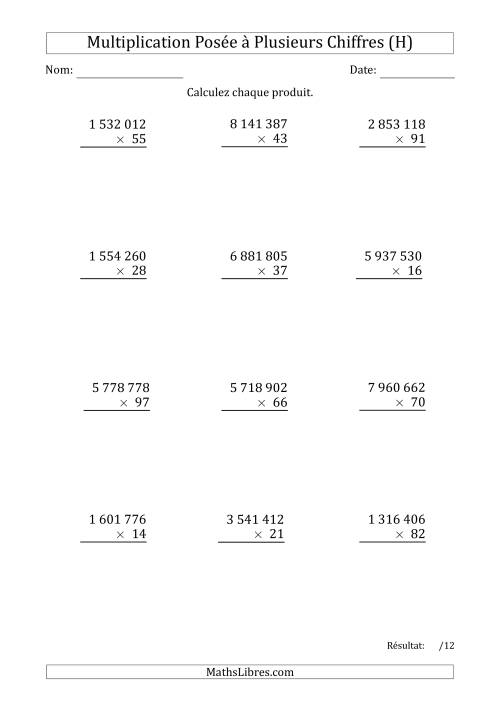 Multiplication d'un Nombre à 7 Chiffres par un Nombre à 2 Chiffres avec une Espace comme Séparateur de Milliers (H)