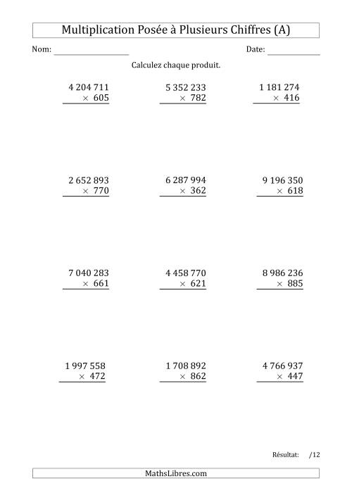 Multiplication d'un Nombre à 7 Chiffres par un Nombre à 3 Chiffres avec une Espace comme Séparateur de Milliers (A)
