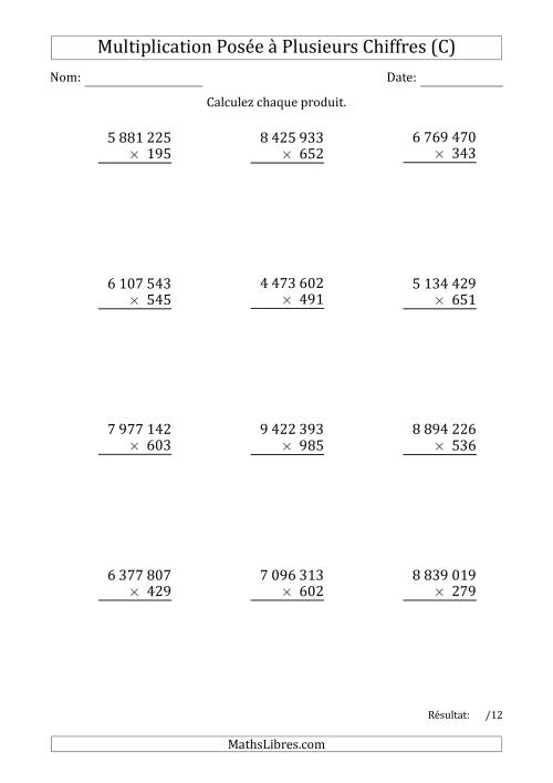 Multiplication d'un Nombre à 7 Chiffres par un Nombre à 3 Chiffres avec une Espace comme Séparateur de Milliers (C)